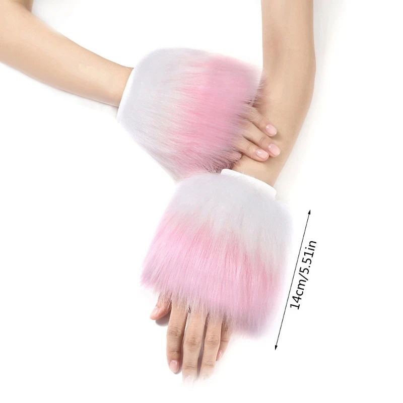 Women Winter Warm Plush Wrist Cuff Furry Fur Female Elastic Arm Warmer Sleeves Plush Bracelet Winter Coat Cuff Wristband