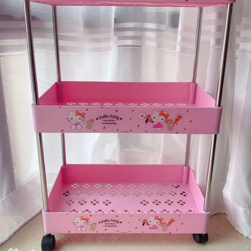 Creative and Cute Pink Plastic Folding Movable Kitchen Drain Storage Rack, Bathroom Balcony Storage Rack