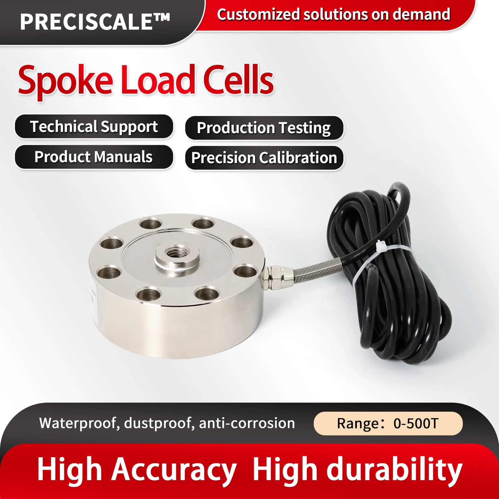 

Preciscal ∅72 Spoke Load Cell Sensor Alloy Steel Weighing Sensor for Scale,Test Compressive force and tensile force 100lb 200lb