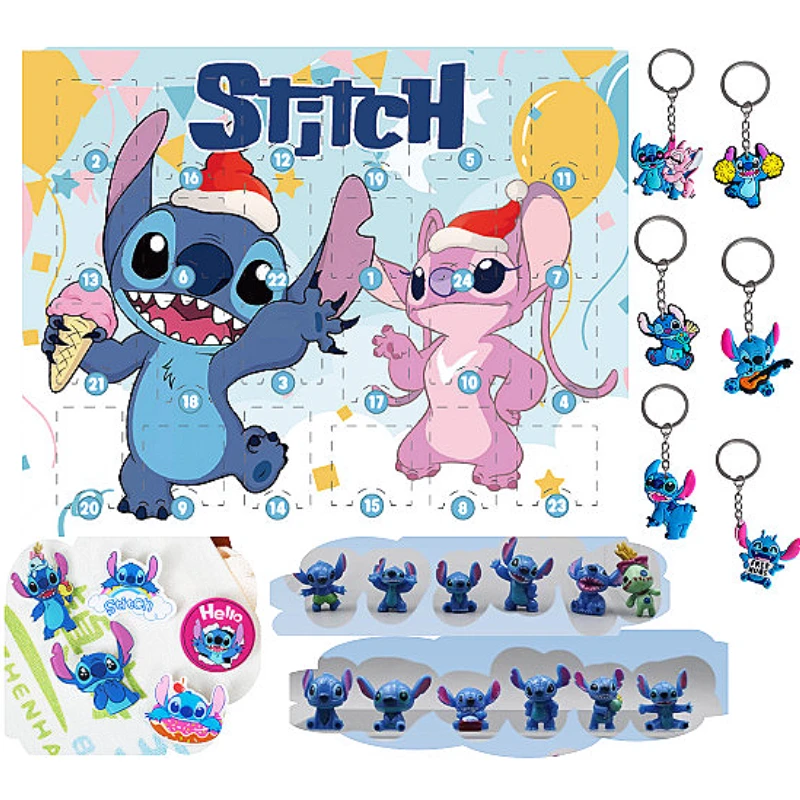 

Disney Christmas Angel Advent Calendar Mini Model Doll Anime Keychain Lilo & Stitch Figures Decorative Children's Birthday Gifts