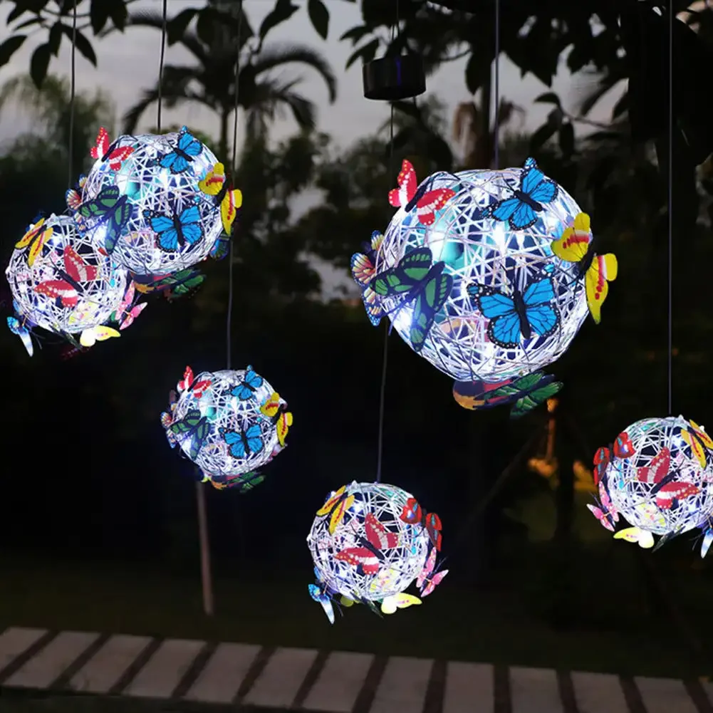 

Outdoor Solar Garden Light Metal Home Decorative Nightlight Butterfly Pendant Waterproof Butterfly Round Ball Light Weaving Mesh