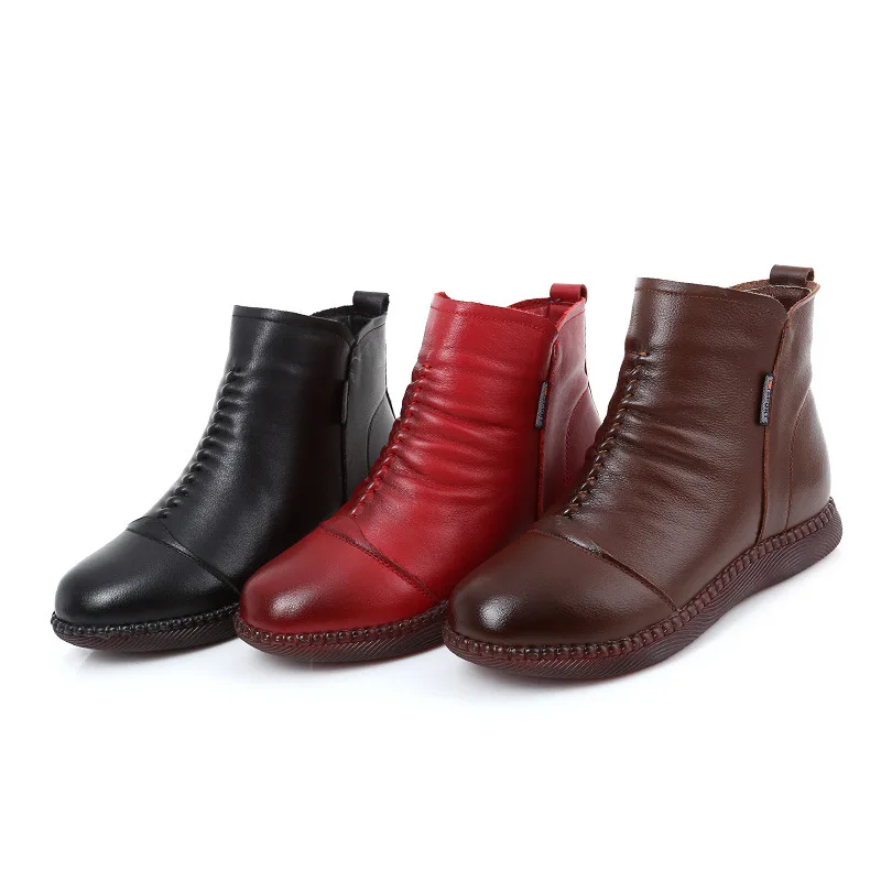 Akexiya Hot Sale Shoe Knight Boots Genuine Leather Ankle Shoes Vintage Casual Shoes Brand Design Retro Handmade Women Boots Lady