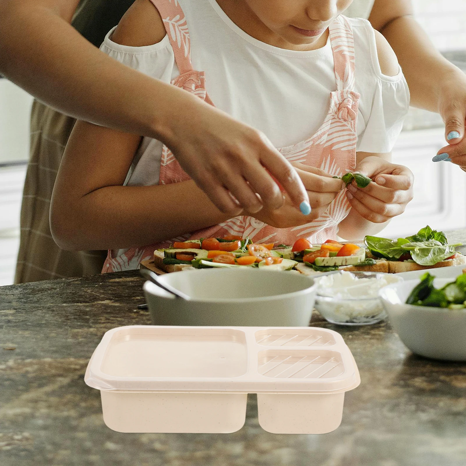 

Коробка для еды из пшеницы, ланч-боксы Bento, фруктовые бежевые пластиковые одноразовые секционные тарелки для детей