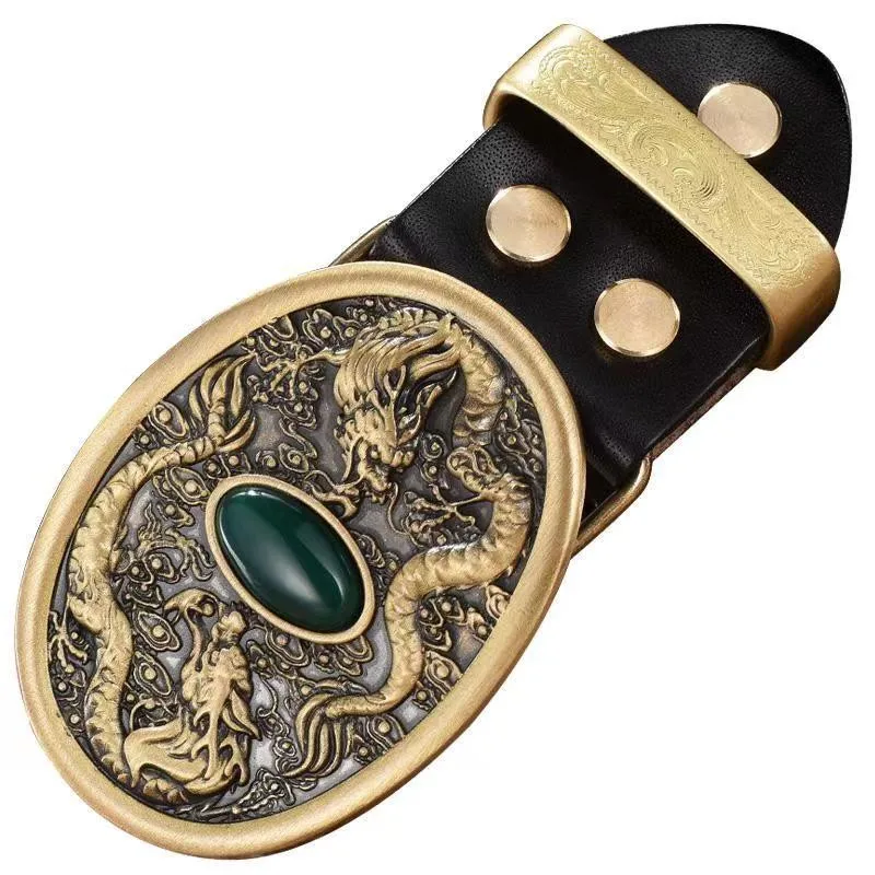 2025 Fibbia per cintura in pura pelle di rame, fibbia per cintura liscia, fibbia per cintura intarsiata in pietra di alta qualità, vari stili