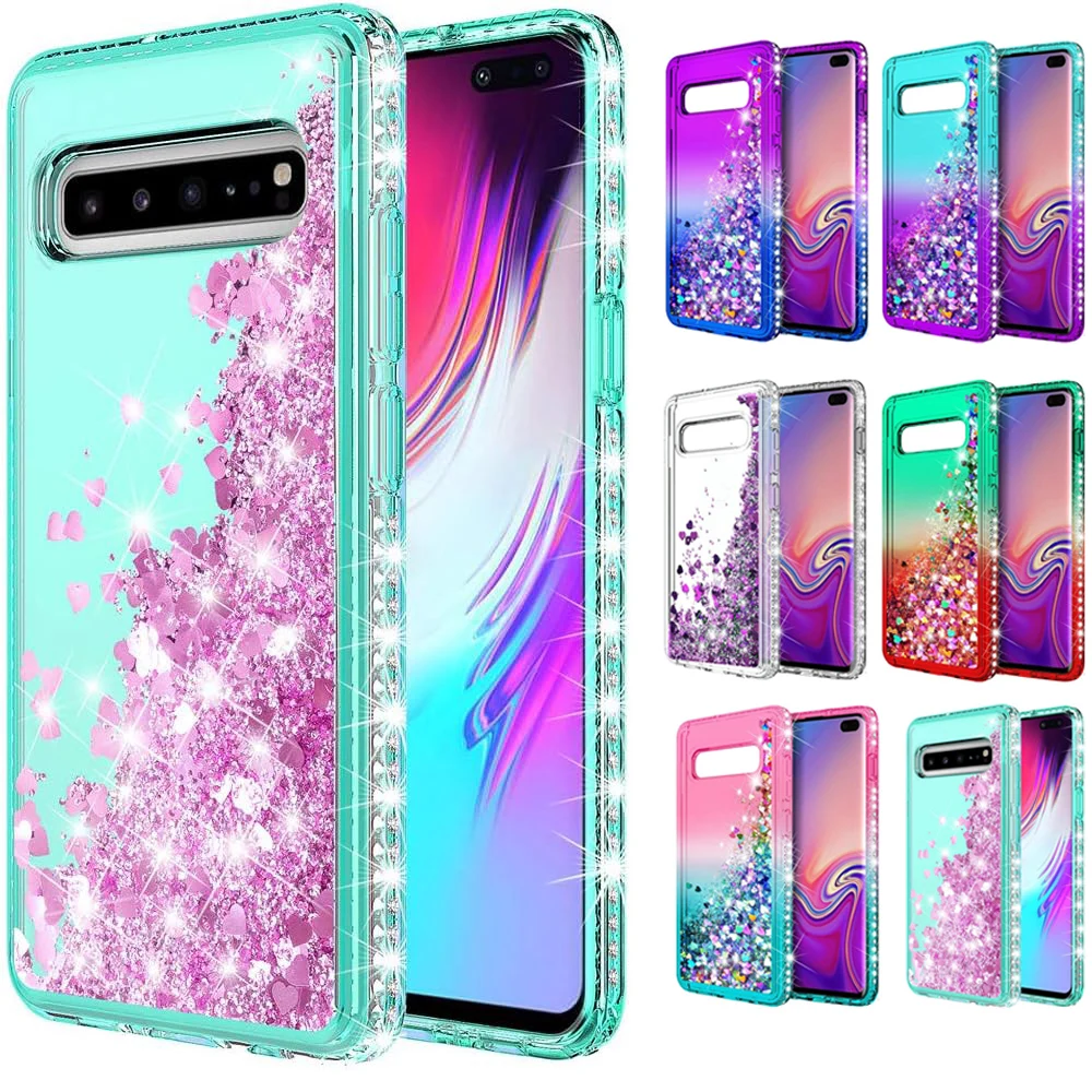 

For Samsung Galaxy S9 Plus/S10/S10 Plus/A10e Shockproof Glitter Liquid Bling Diamond Quicksand Case Phone Protective Cover