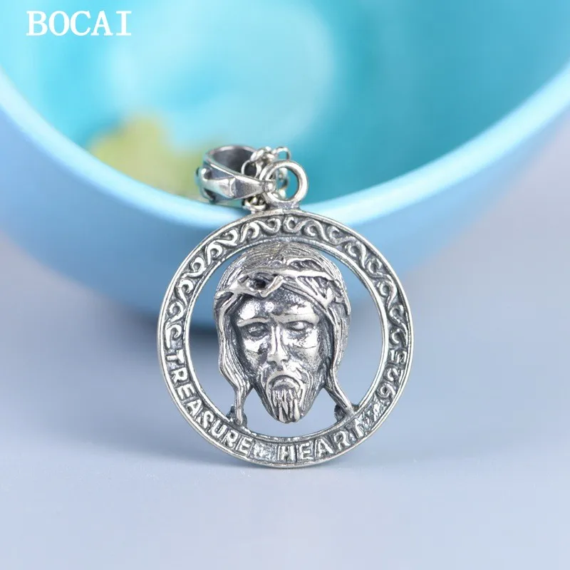 BOCAI New S925 Pure Silver Charms Pendant for Men Women Circular Portrait Fashion Charm Fine Choice Jewelry Wholesale