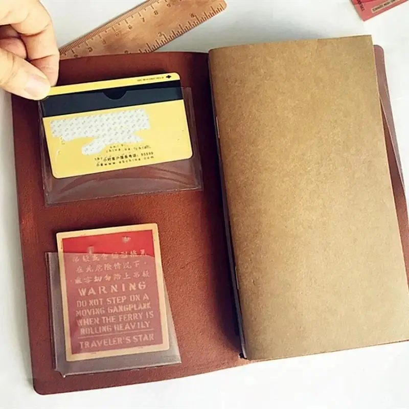 Durable Retro Loose Leaf Travel Notebook Waterproof PVC Pouch 3 Pockets for Outdoor Travel Business Note Taking