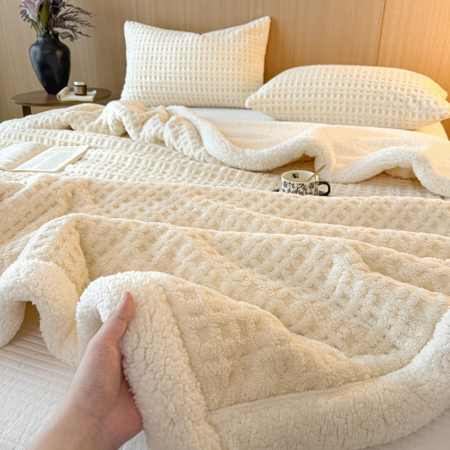 Spring Autumn Thick Warm Fleece Blanket Double Layer Artificial Lambswool Throws Blankets for Sofa or Bed Queen Double Comforter