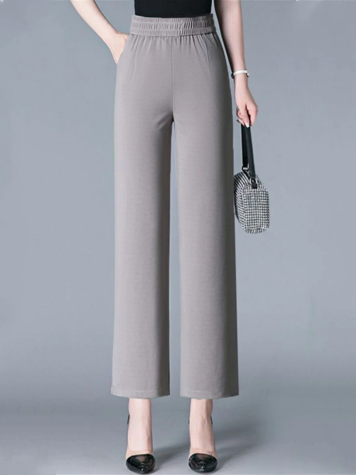 아이스 실크 플리츠 헴프 여성 캐주얼 팬츠 하이웨이스트 스트레이트 레그 나인 포인트 여름 신상 루즈 하란 캐주얼 팬츠