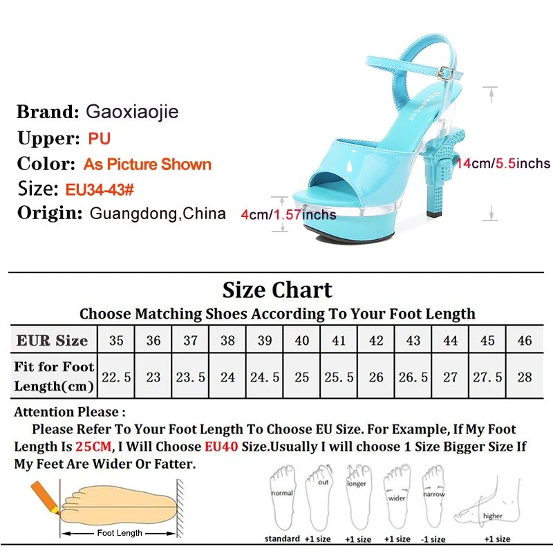 Nightclub Stage Perform High Heels 14CM Gun Heel Sexy Striptease Shoes Women\'s Platform Summer Buckle Strap Large Size Sandals