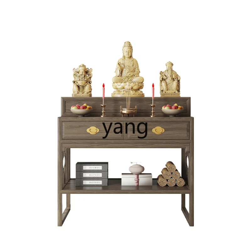 Yjq New Chinese Household Solid Wood Altar Altar Tibetan Double Layer Holder Avalokitesvara Buddha Sets