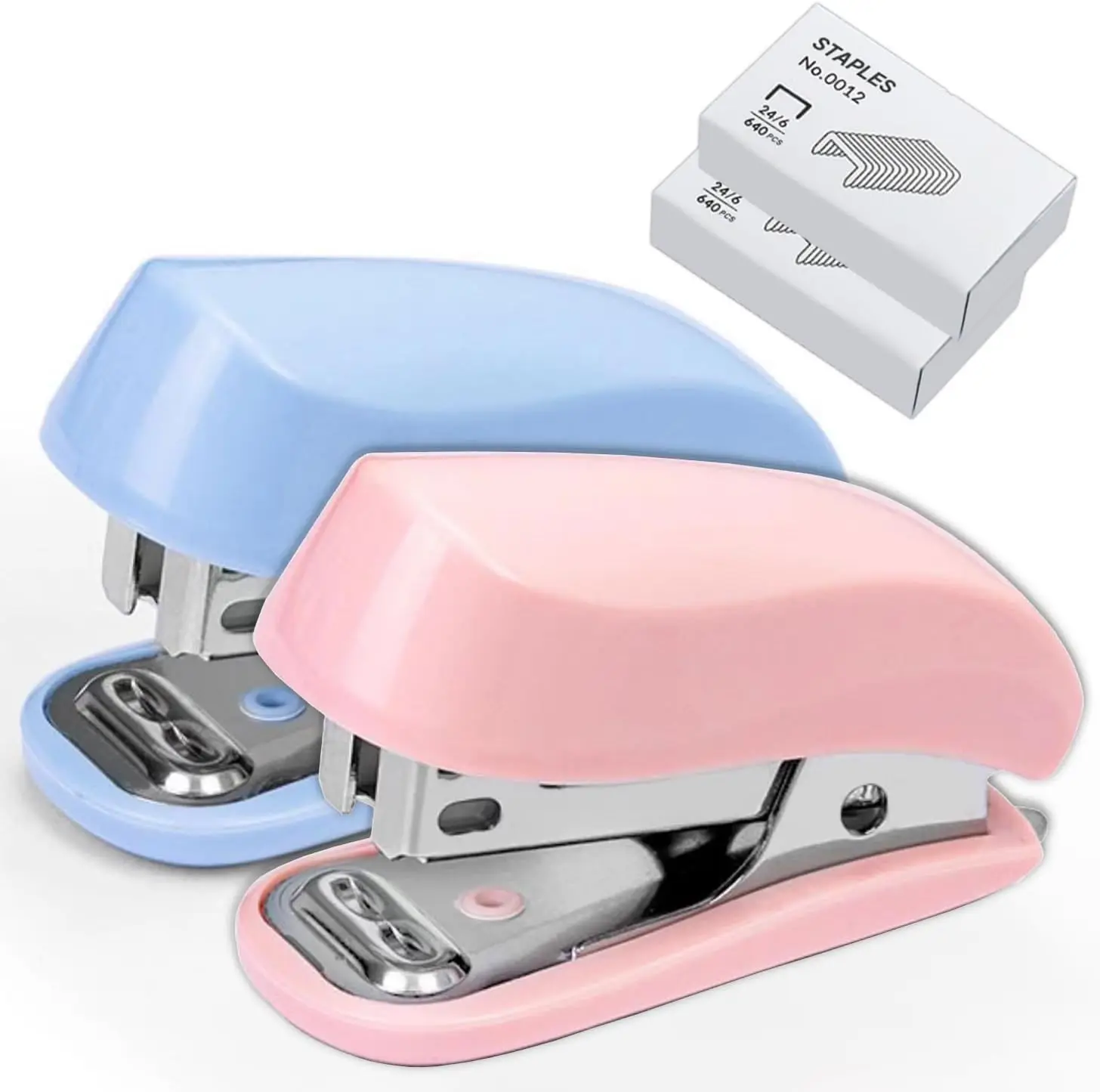 Mini Stapler Set with 1280 Staples & Staple Remover - Cute Desk Stapler for Office, School, Home (Blue & Pink)