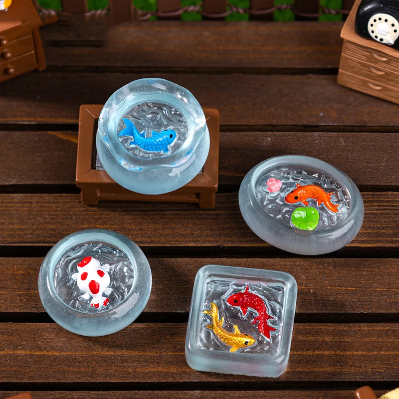 4/1 Stuks Poppenhuis Miniatuur Simulatie Koi Aquarium Poppenhuis Ronde Aquarium Model Poppenhuis Mini Meubels Decoratie