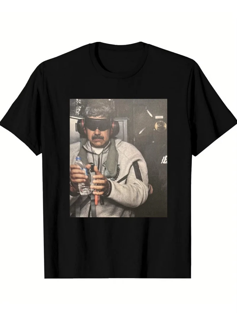 Camiseta Gráfica 2026 Novo Nicolas Maduro Algemado em Navio de Guerra, Camiseta Masculina de Verão 2026, Camiseta de Algodão Masculina, Camiseta Masculina de Verão