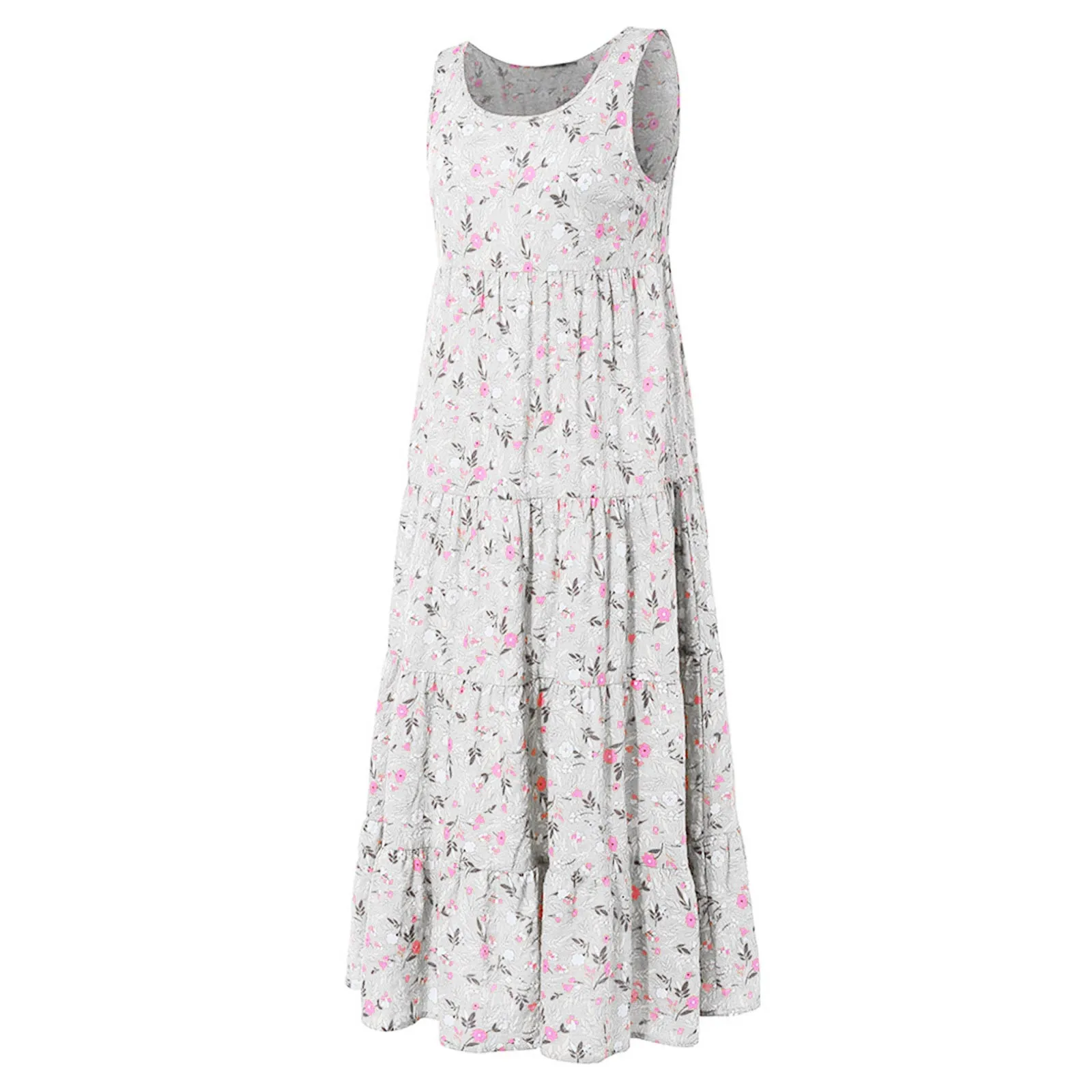 Robe maxi style bohème pour femmes, décontractée, vintage, col en fibre, imprimé floral, robe longue, vacances, plage, été, 2023