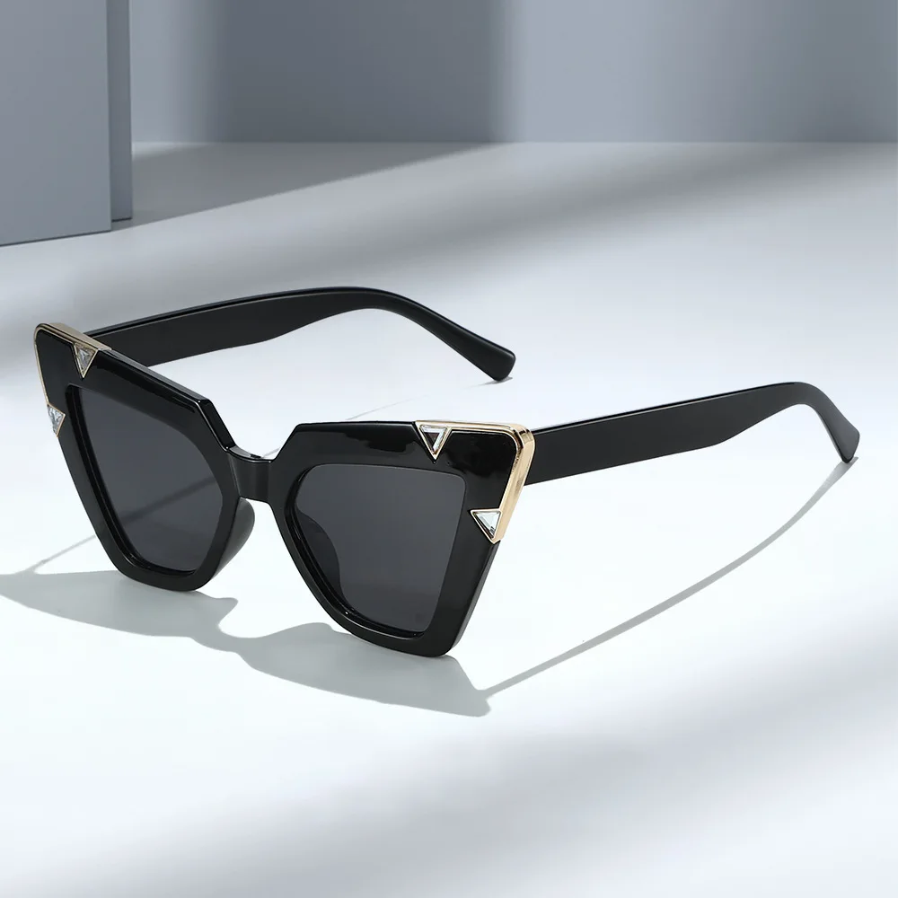 Women Angular Cat Eye Sunglasses for Women with Rhinestone Accent UV400 Statement Shades for Party & Vacation UV400 Sun Glasses