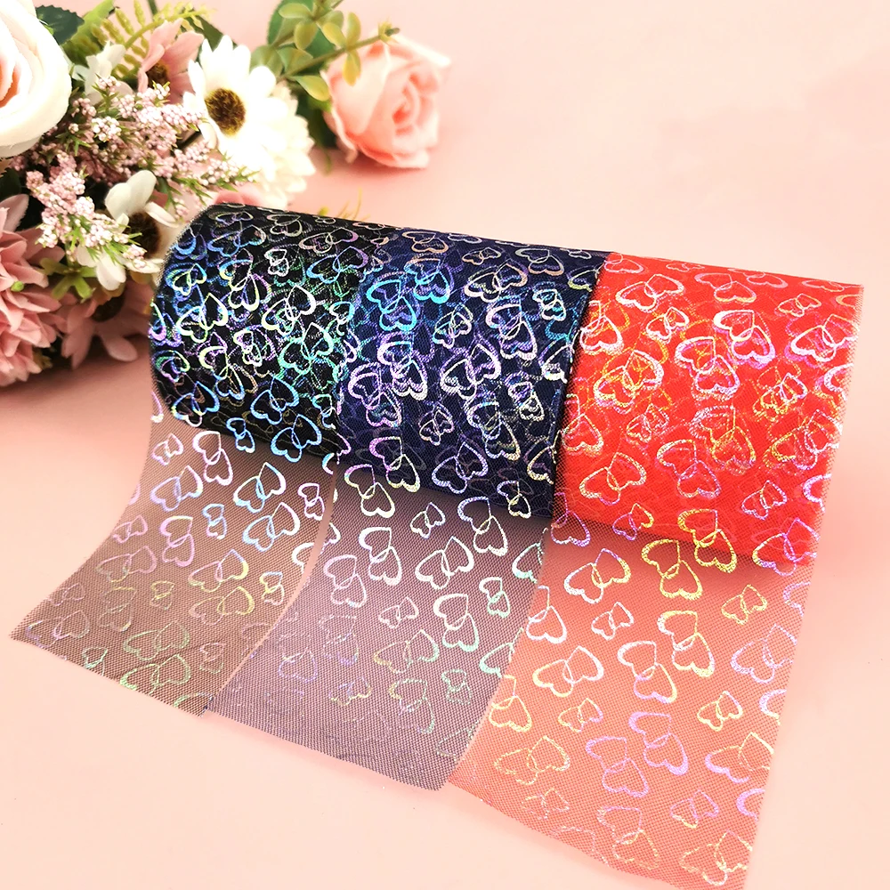 6cm 25Yards Heart Tulle Ribbon Valentine Gift Wrapping DIY Handmade Love Bows Mesh Sewing Crafts Hair Clips Girl's Hair Ornament