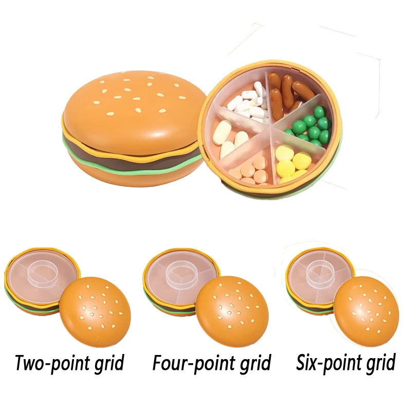 Portable Hamburger Medicine Storage Box with 2/3/6 Compartments for Large Storage and Dust-proof Moisture-proof Sealed Storage