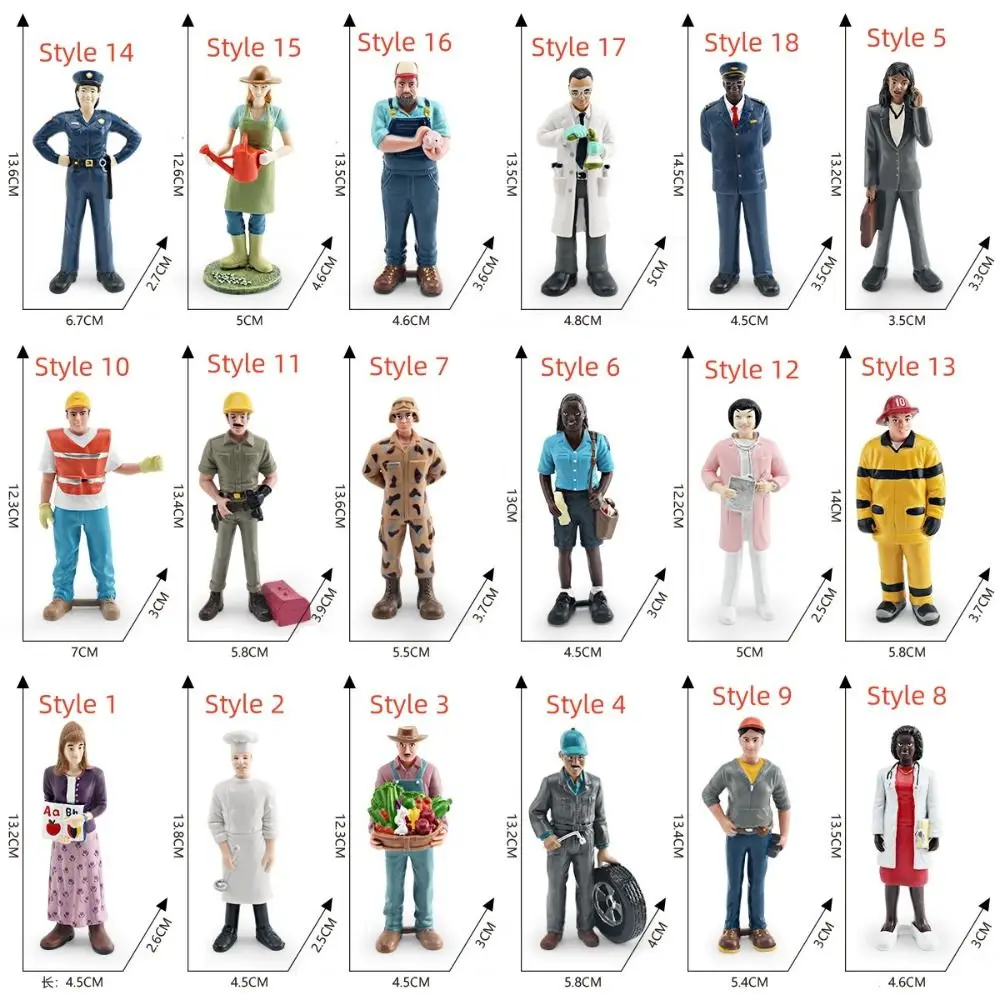 Nurse Figurines Career People Figures Construction Worker Officer Doctor Realistic Human Figurine Teacher Chef Simulation