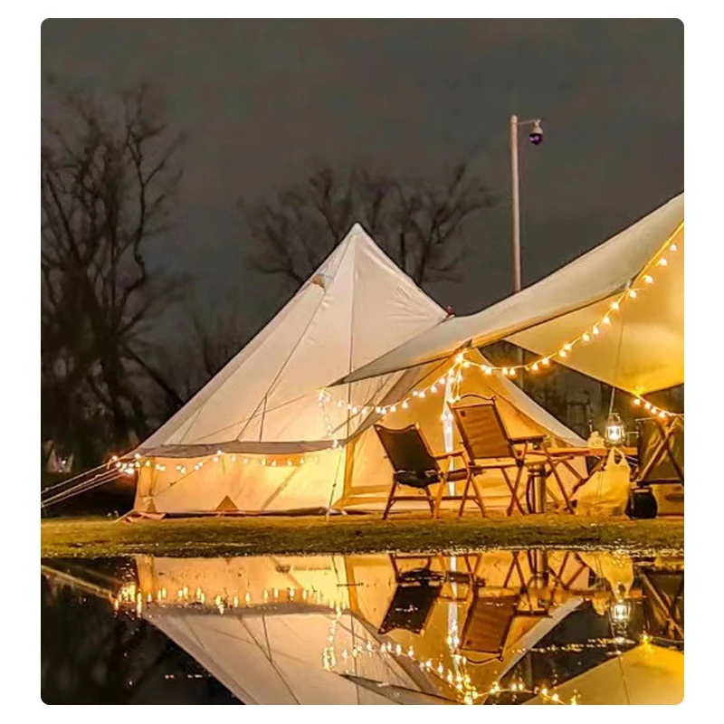 

STLF5m 6m 500 Cotton Canvas Luxury Glamping Bell Tent with Stove Jack Waterproof Double Door