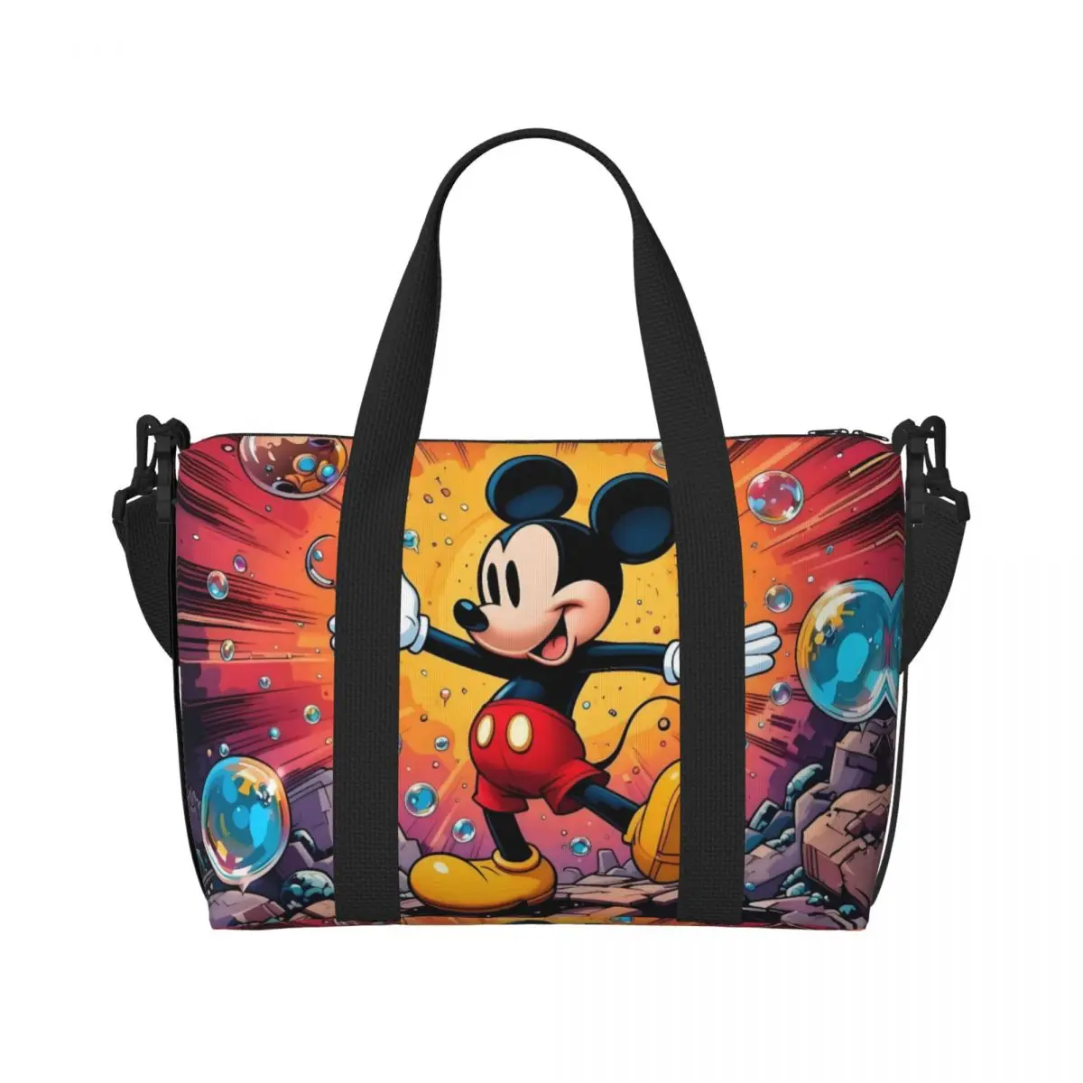 

Custom Graffiti Mickey Mouse Tote Bag for Women Big Capacity Classic Cartoon Movie Beach Gym Travel Bags