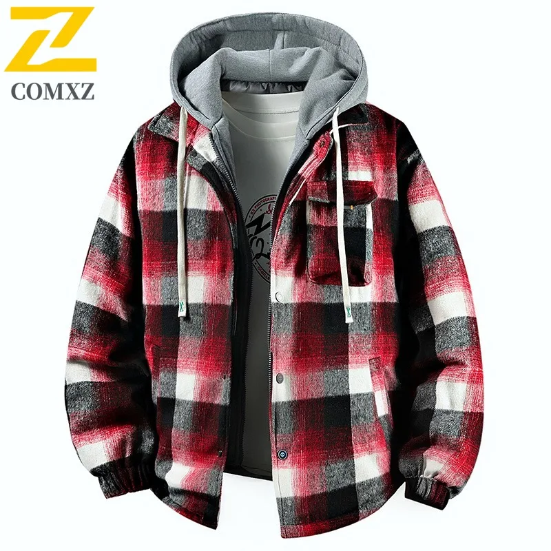 سترة COMXZ للرجال كاجوال بقلنسوة ملابس مغامرة خارجية مقاومة للدراجات النارية سترات عصرية مزيفة من قطعتين ملابس مقاومة للرياح #2