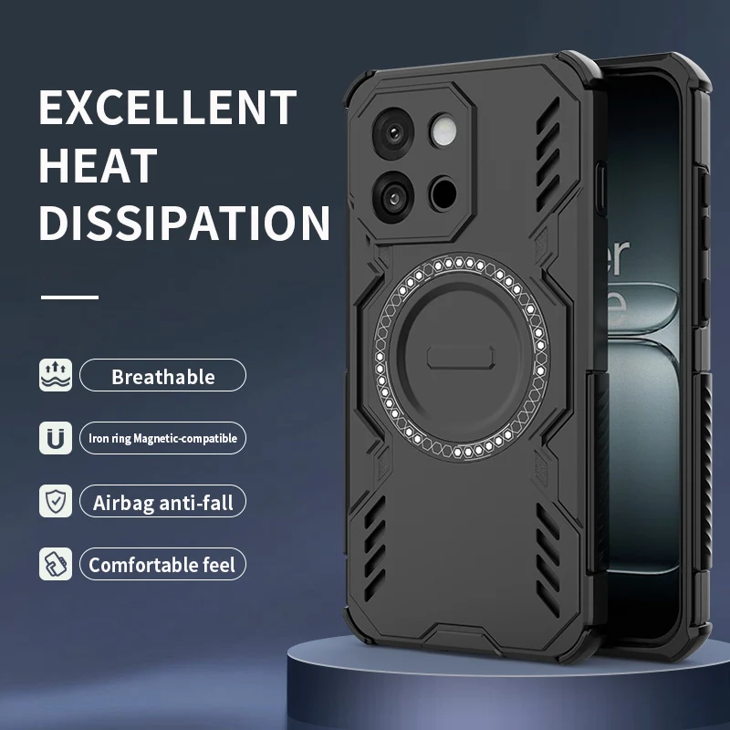Breathable Heat Dissipation Magnetic Case For OnePlus 13T 15 15R Ace 6 6T Four Corner Shockproof TPU Frame Plastic Phone Cover