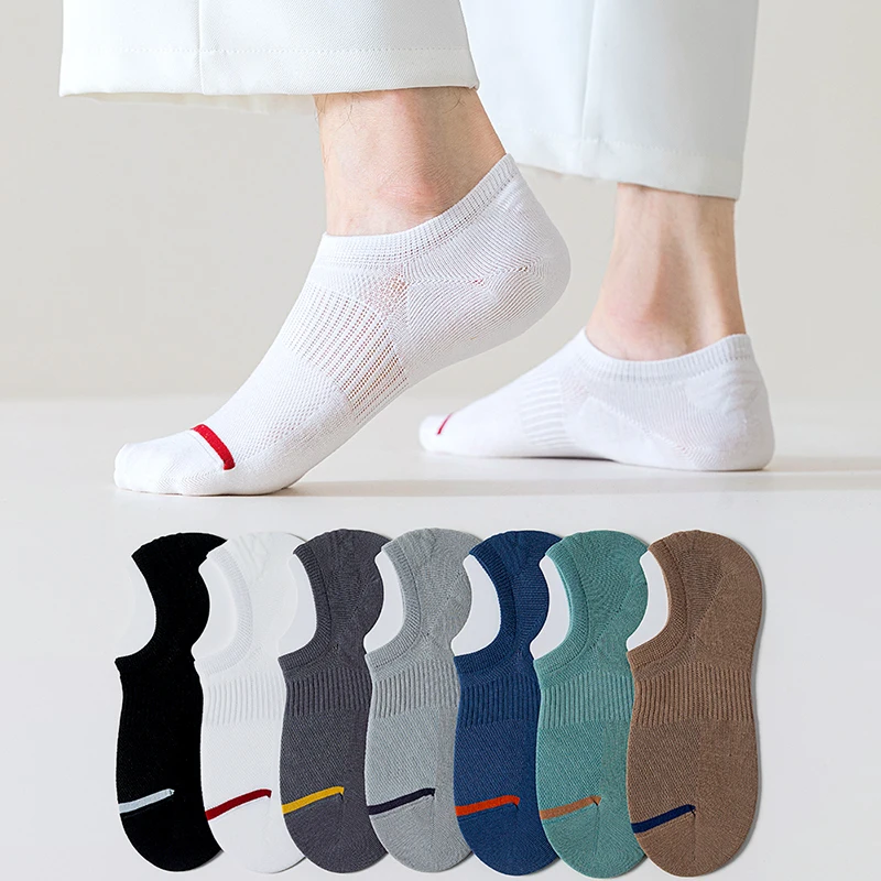 

5 пар мужских хлопковых спортивных носков-невидимок с силиконовым противоскользящим покрытием, легкие, низкие, для весны и лета, не скользящие