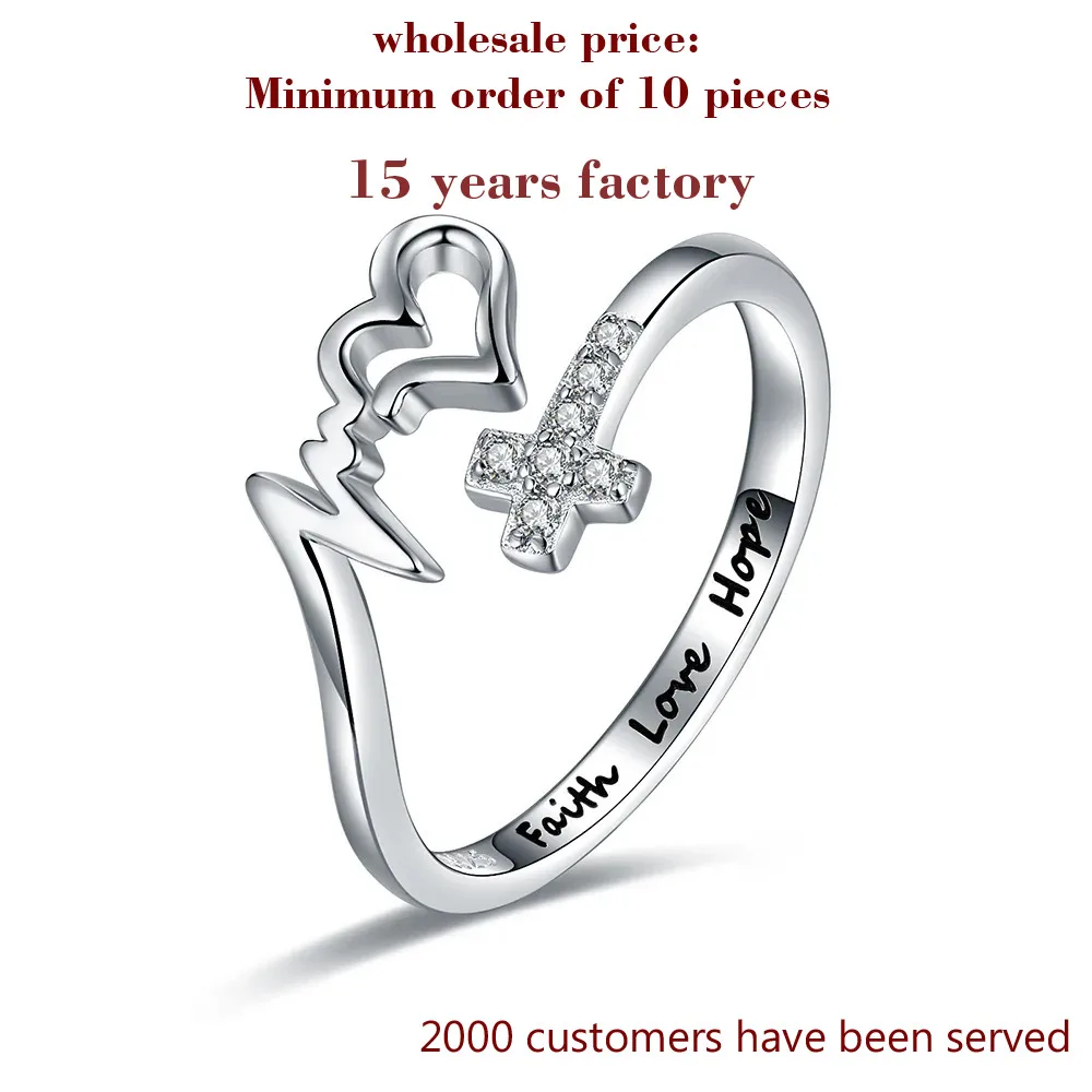 

925 Sterling Silver Cross Faith Hope Love Ring Adjustable Inspirational Wrap Jewelry Brithday Christmas Gifts for Women Teens