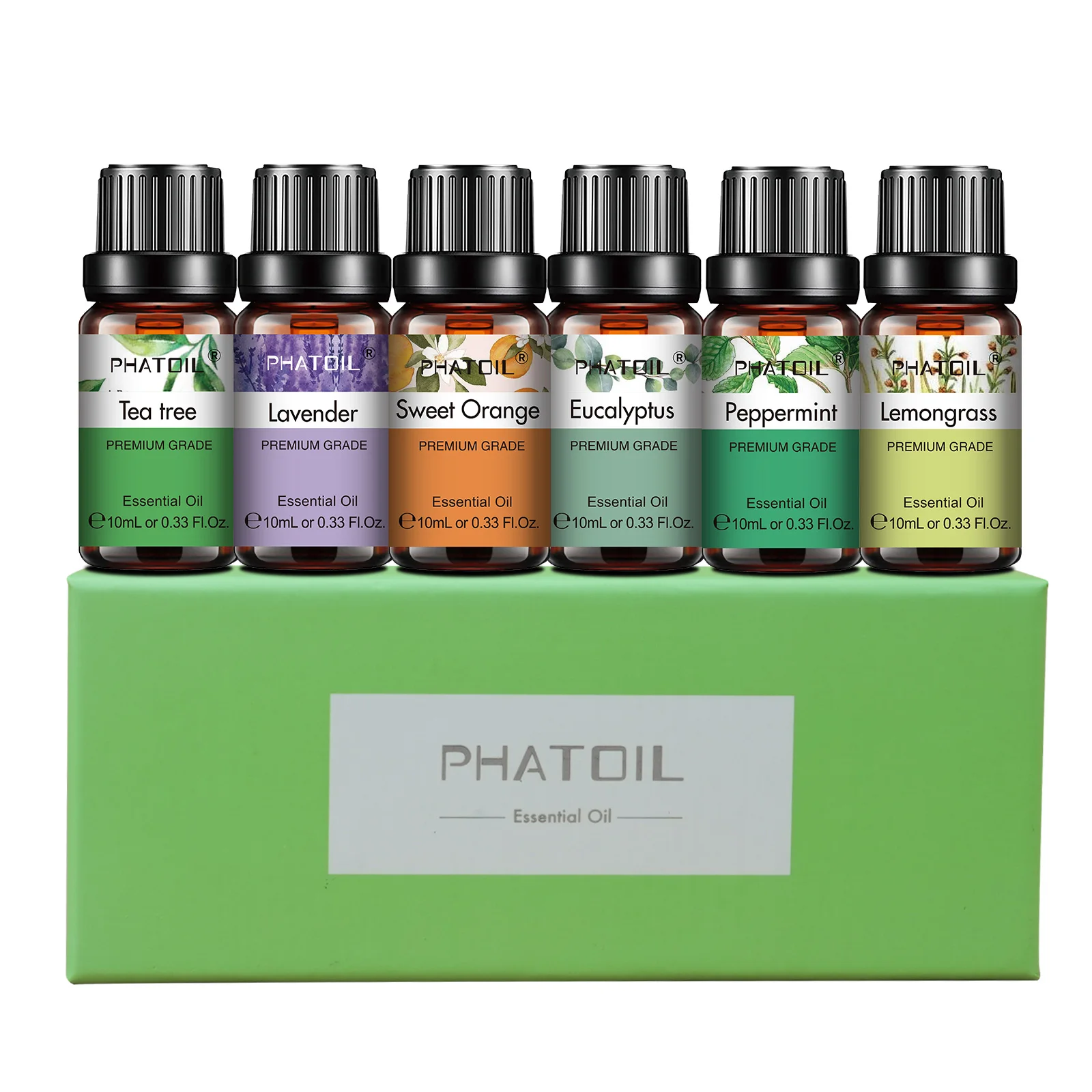 PHATOIL 6 Bottles Essential Oils Set For Aromatherapy,Diffuser-10ml Lavender,Eucalyptus,Peppermint,Tea Tree,Lemongrass,Orange