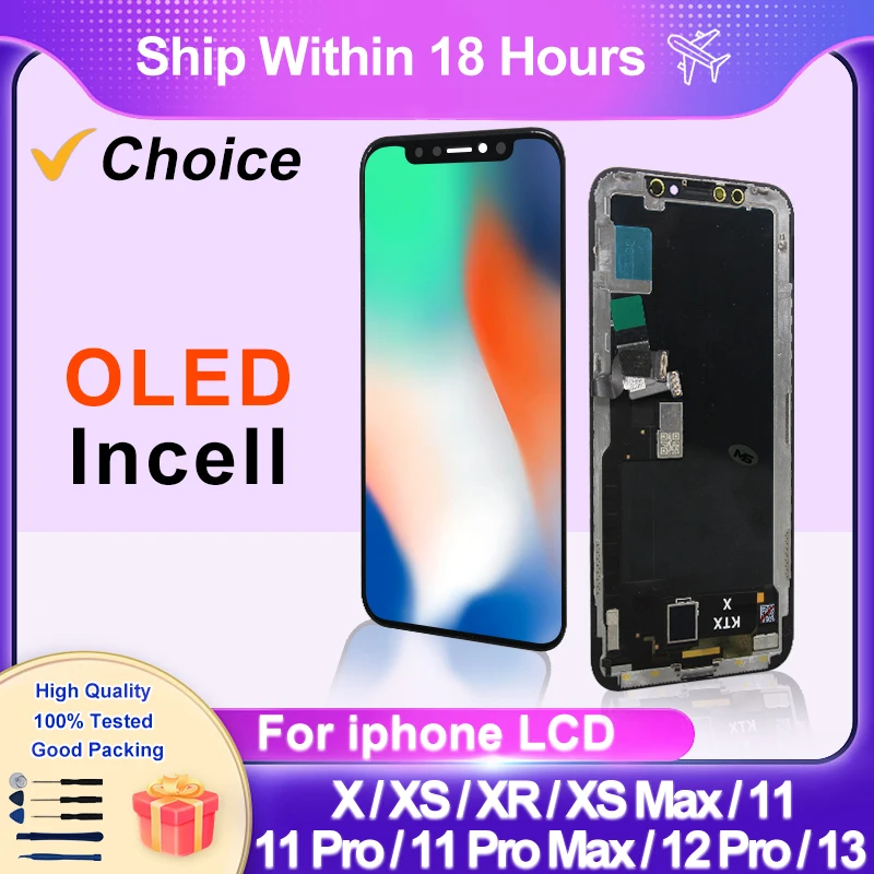 AAA+ OLED For iPhone X XR XS Max LCD Touch Screen Digitizer For iPhone 11 12 Pro Max 13 LCD Display No Dead Pixel  Assembly