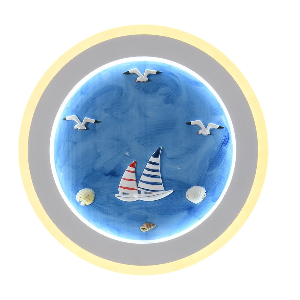 

1pc Cartoon Wall Lamp Blue Creative Mediterranean Style Acrylic Wood Bedroom Bedside Light Decorative Lighting For Living Room