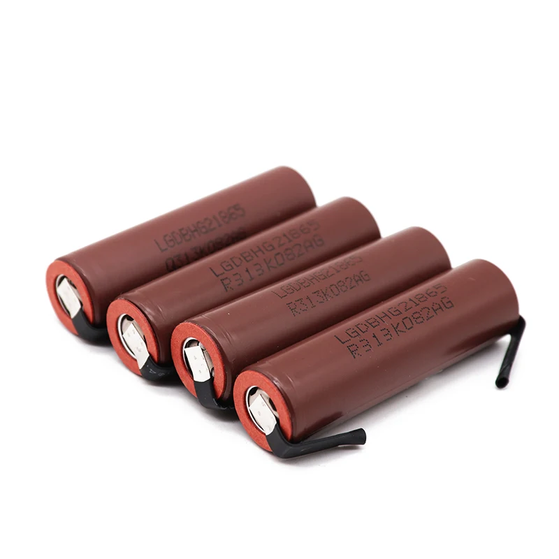 بطارية 18650 HG2 3000mAh مع شرائط بطاريات ملحومة للمفكات 30A تيار عالي + نيكل ذاتي الصنع inr18650 hg2