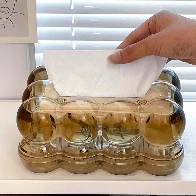 Modern Amber Gold Tissue Box Rectangular Ball Napkin Face Towel Storage Box Living Room Countertop Storage Container Home Decor
