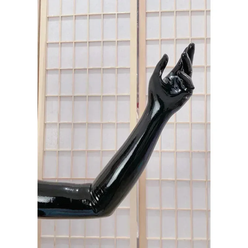 

Унисекс латексные резиновые перчатки на запястье, бесшовные литые до плеч, черный и красный длинный фетиш-комбинезон для мужчин и женщин