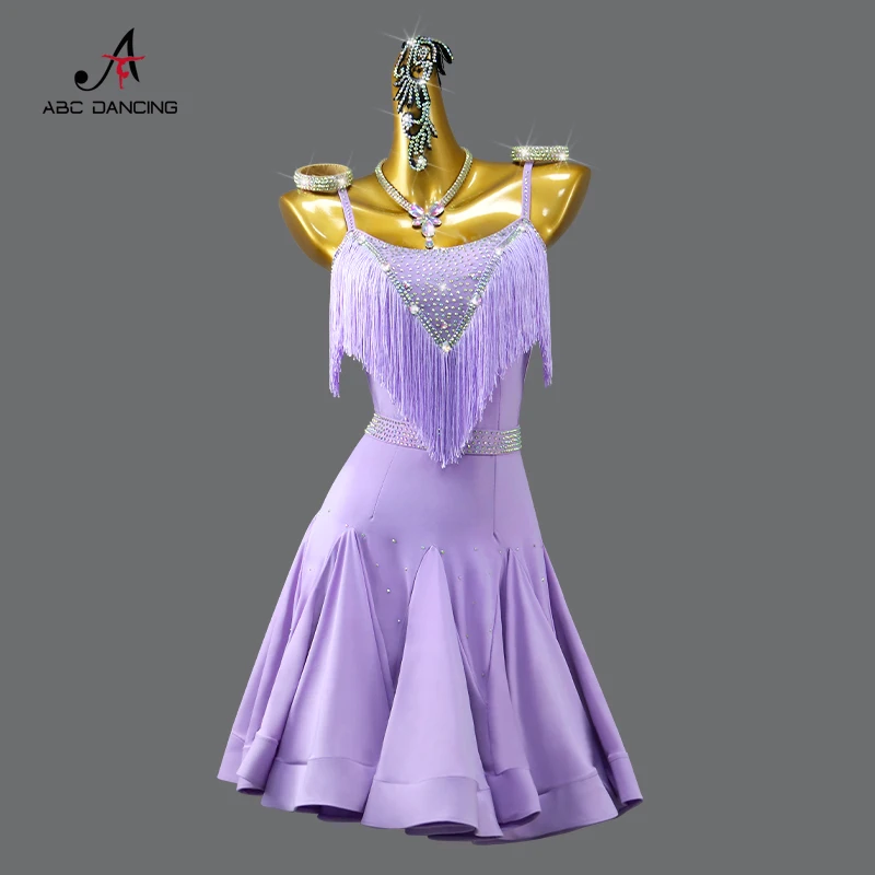 Nieuwe Latin Dance Suit Ballroom Jurk Vrouw Sport Kostuum Avond Midi Franjes Rok Danskleding Podium Performance Outfit Voor Prom