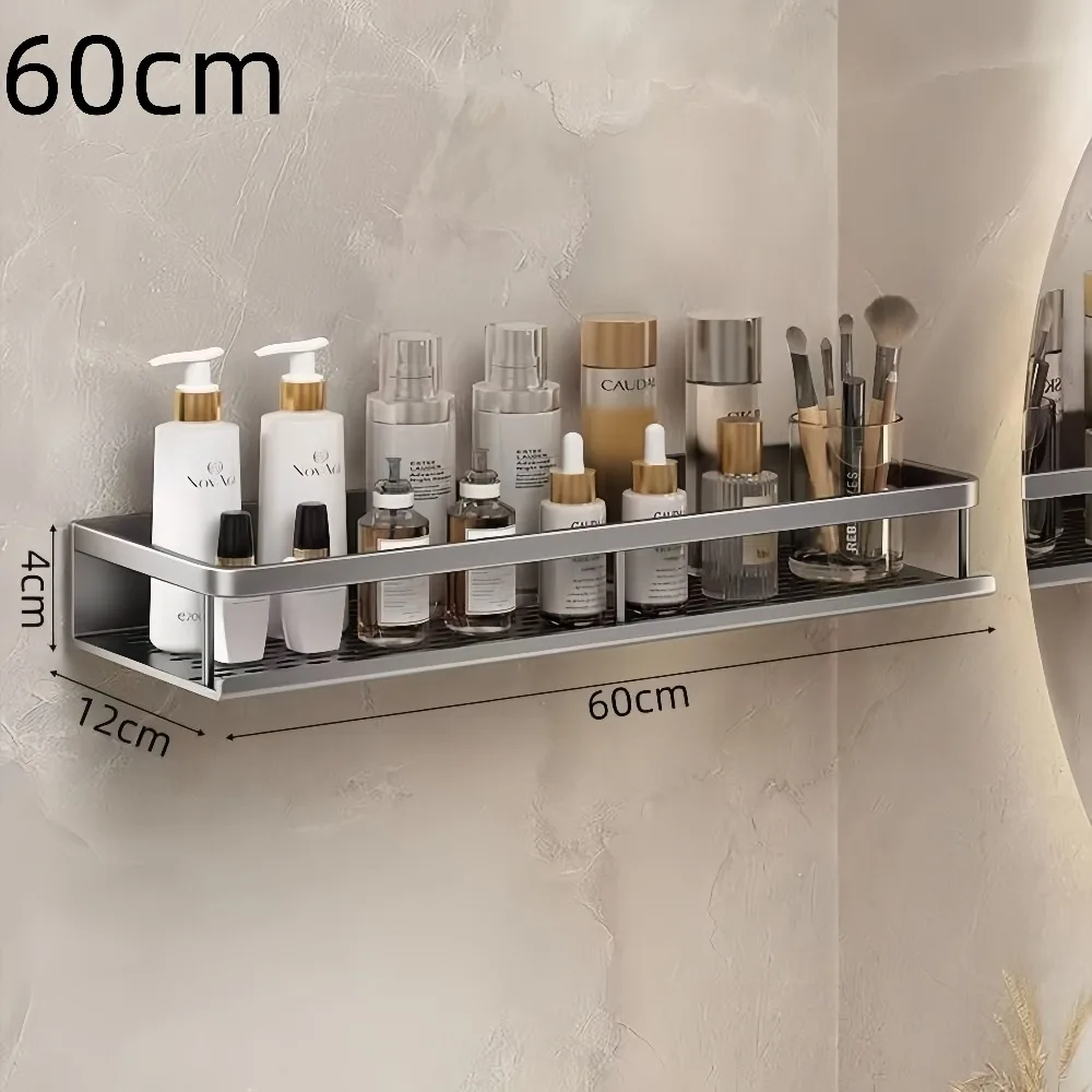 Gun Grey Single Layer Bathroom Storage Shelf，Wall Mount Organizer with Raised Guardrail, Ventilated Towel Bar & Toiletry Storage