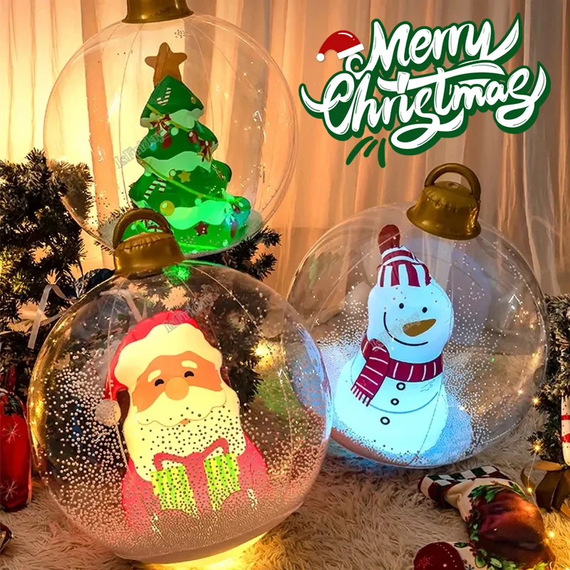 Inflatable Christmas Balls PVC Outdoor Decorations Inflate Christmas Ornament Ball with Santa Claus Decor for Yard Pool
