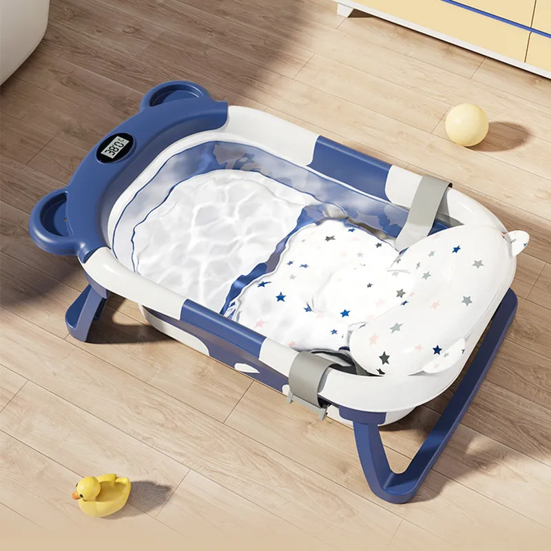 

Real-time Temperature Folding Silicone Baby Take A Bath Bathtub Non-Slip Foot Bath Bucket Folding Bathroom With Temperature Sens