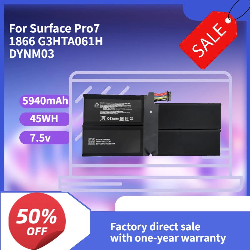 

High quality 5940mAh Compatible with Surface Pro7 1866 G3HTA061H DYNM03 High Capacity Tablet Battery