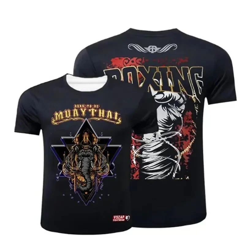 

Explosive Muay Thai Fitness Sports Outdoor Breathable Quick Drying Men and Women Four Seasons Round Neck Plus Size T-shirt Top