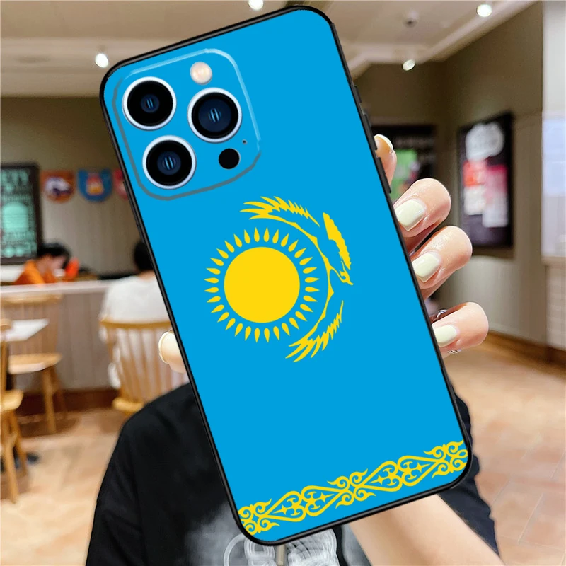 Kazakhstan Flag Phone Case For iPhone 16 15 Pro Max 14 11 13 12 Mini 7 8 Plus X XR XS Max Cover