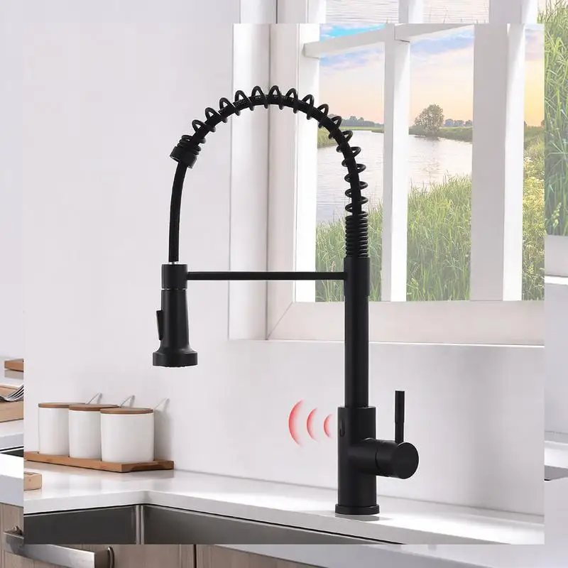 Automatic Touchless Kitchen Faucet Smart Sensor Faucet Black Finish