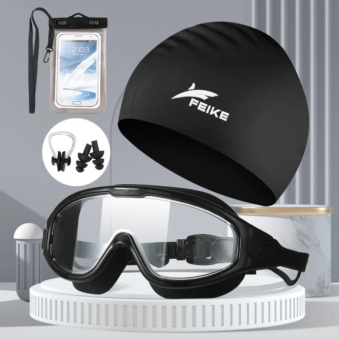 

Очки для плавания FEIKE для взрослых, мужчин и женщин, HD, водонепроницаемые, противотуманные, с большой оправой, очки для плавания и кепка