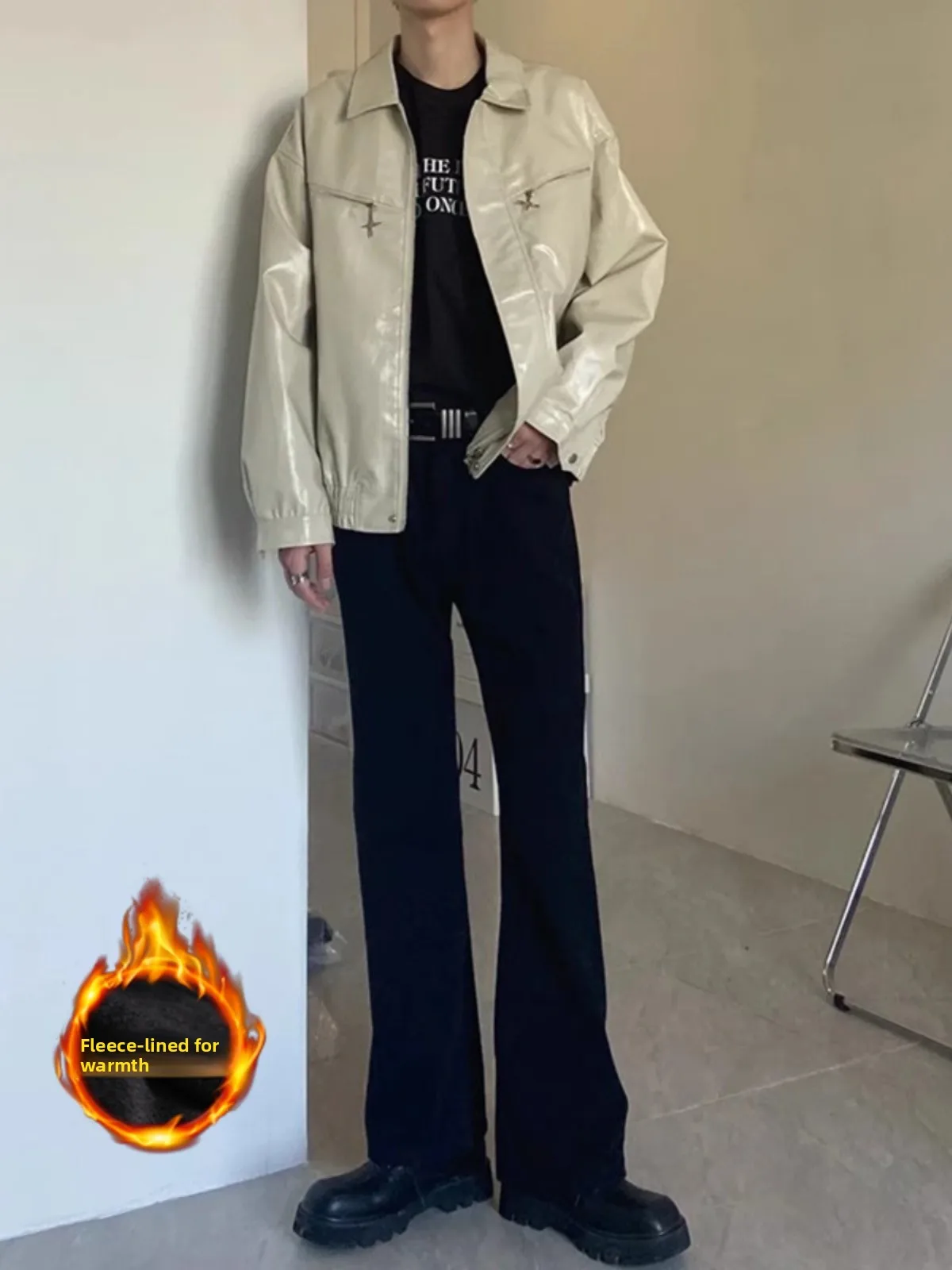 

American Vibe Thiened Fce Lined Drapey Straight Leg Pants for Men Autumn Winter Sle Slim Fit Casual Trousers