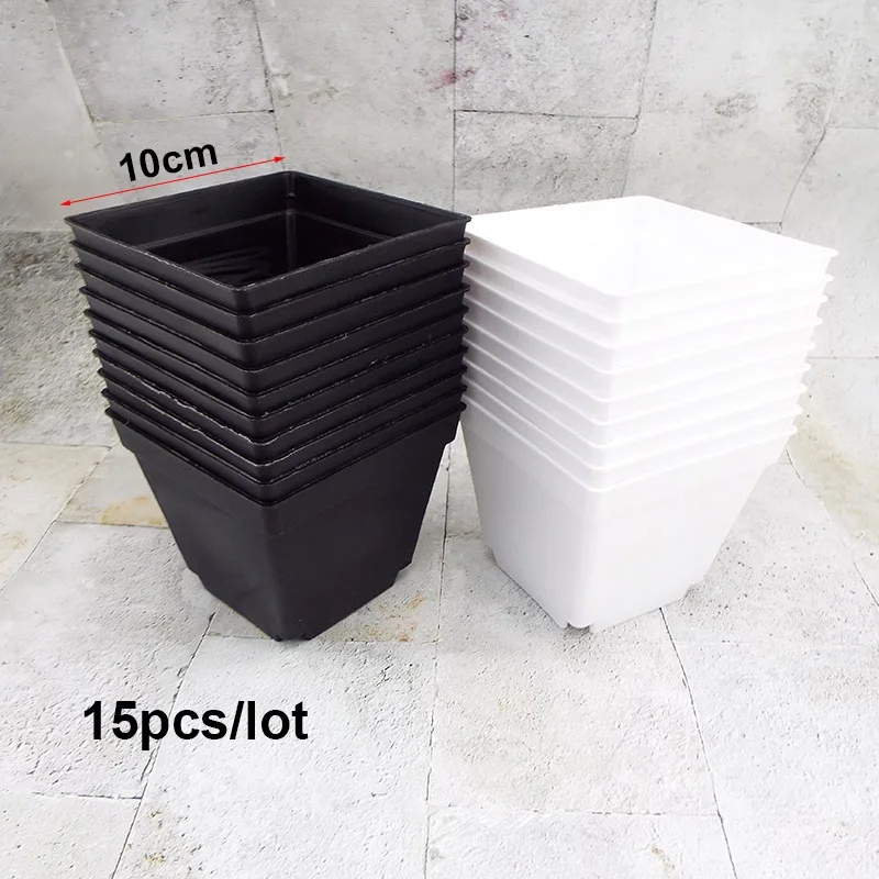 15pcs 10cm mini Plastic plant Flower grow Pots nursery baskets Square cup Succulent Planter Garden Planting tool For seed Veg