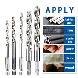 White Steel Twist Drill 1/4 Hex Handle 4mm/5/6/8/10mm Stainless Steel Metal Special High Hardness Drilling Steel Alloy Drill Bit