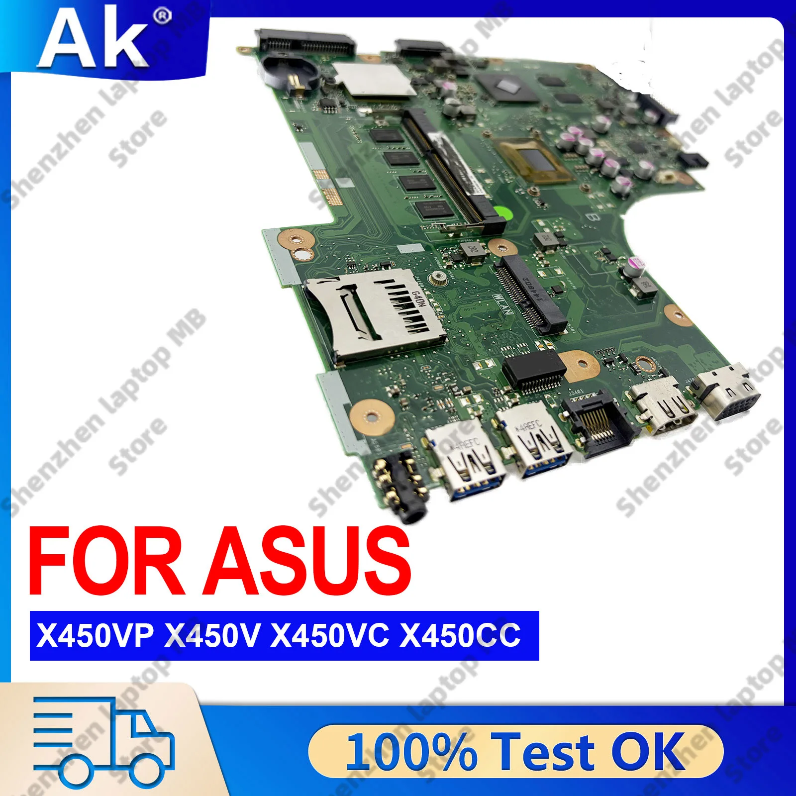 X450CC Laptop Motherboard For ASUS VivoBook A450C X450CC Y481C X450CL X452C K450C X450C X450CP Mainboard With CPU tests OK stk