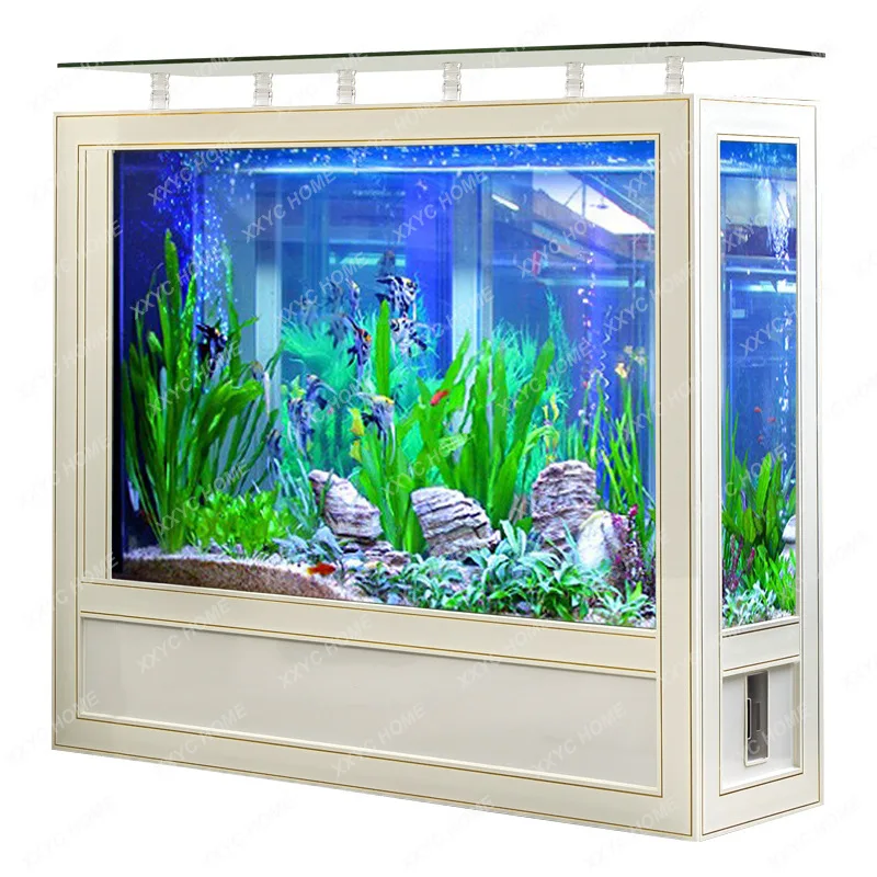 Rectangular Floor Fish Tank Subareas Screens Glass Living Room Ecological Medium Household Aquarium