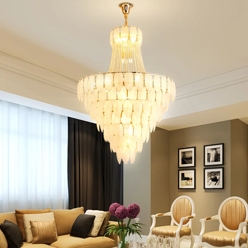 French Feather Style Ceiling Hanging Lamp Nordic Modern Stair Chandelier For Living Room  Dining Pendant Lights Kitchen Island